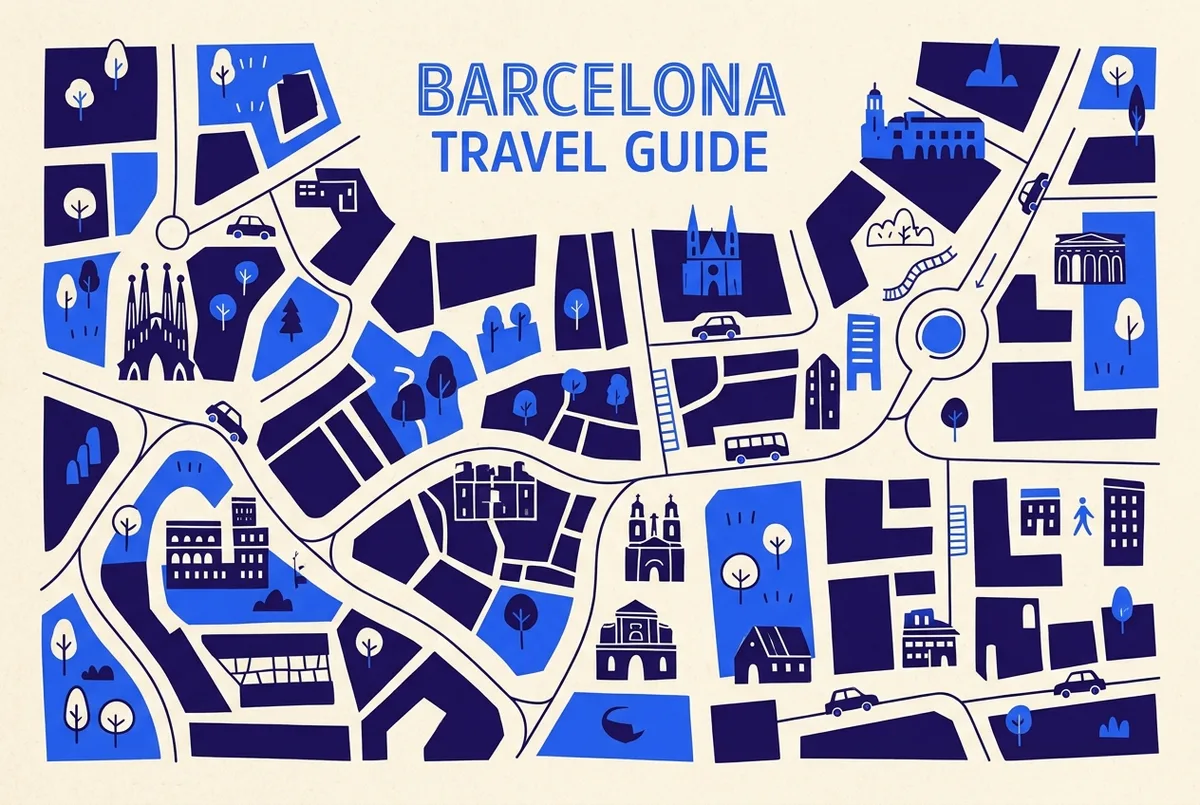 illustrated map of Barcelona highlights for Does Park Güell Have Free Entry for Barcelona Residents?, park guell tickets for residents