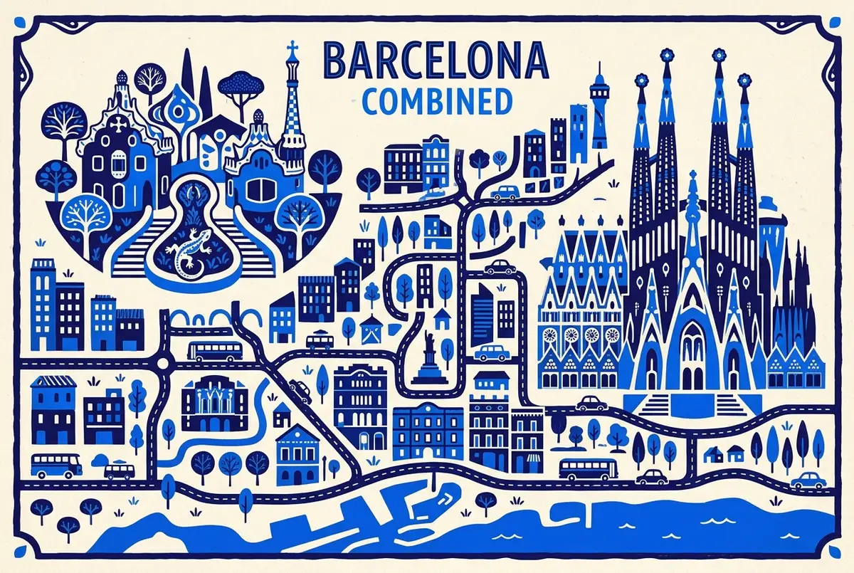 illustrated map of Barcelona highlights for Park Güell and Sagrada Familia Combo Tickets: What to Know, park guell and sagrada familia tickets