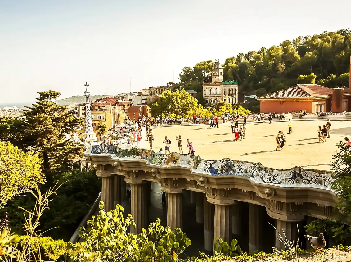 Panoramautsikt över Barcelona från Park Güells monumentalzon