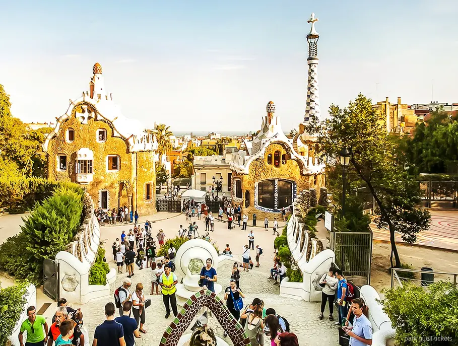 Mosaic Dragon Stairway covered by the Park Güell entrance ticket in Barcelona