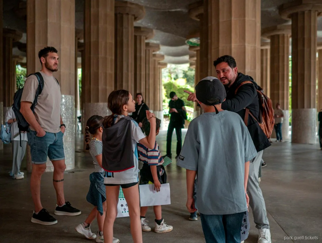 Stone spheres at Park Güell featured on the family scavenger hunt map