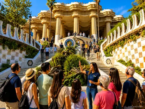 Park Güell rehberli turunda açıklanan Ejderha Merdiveni mozaiği