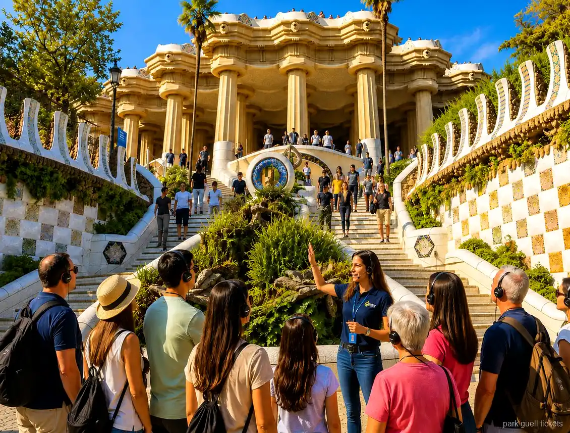 Mosaïque de l'Escalier du Dragon expliquée lors de la visite guidée du Park Güell